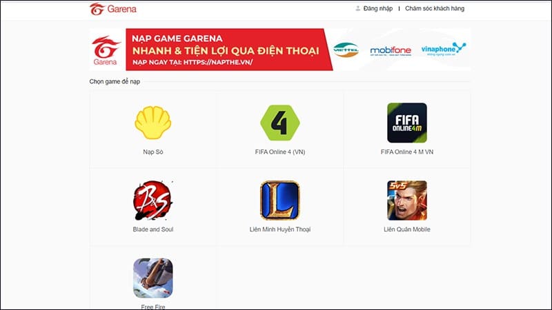 Truy cập website napthe.vn