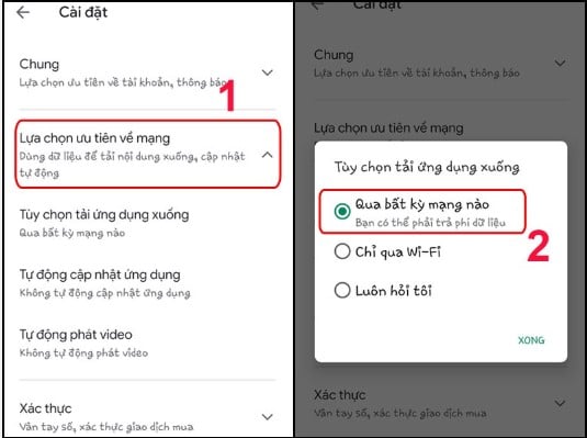 Tùy chọn ứng dụng tải xuống qua bất kỳ mạng nào