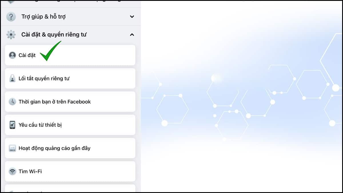 Vào Facebook và chọn cài đặt tài khoản