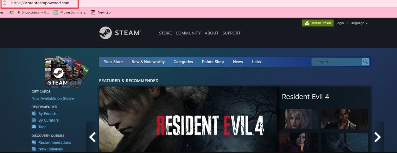 Vào trang chủ của Steam