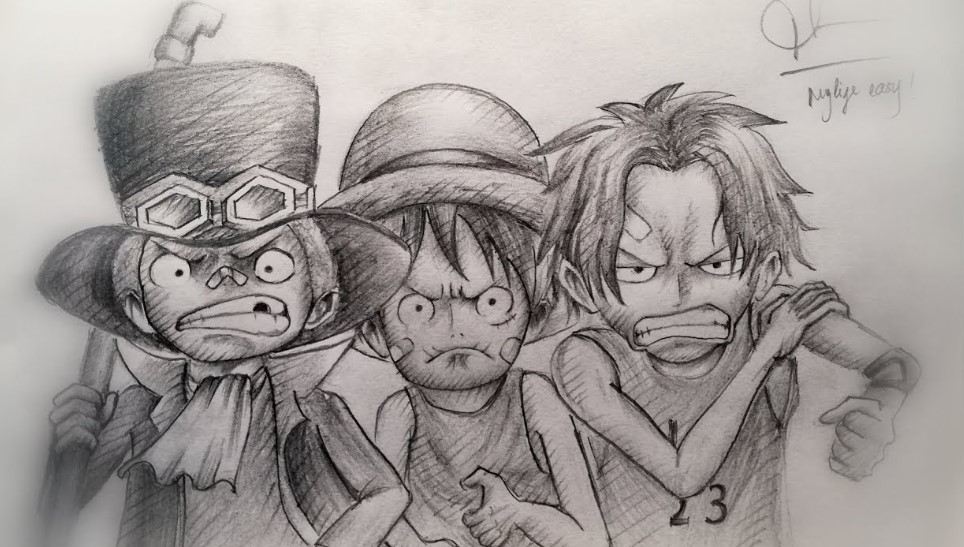 Vẽ Ace Sabo Luffy Bằng Chì