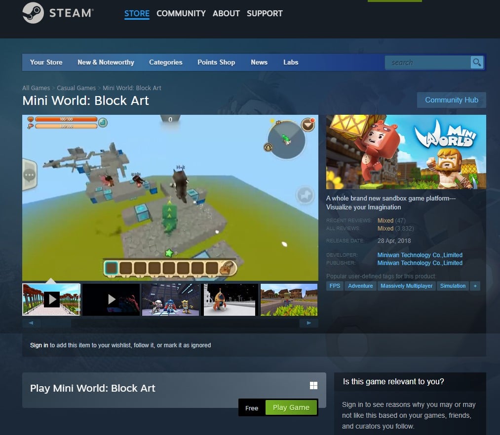 Cách tải Mini World trên máy tính thông qua trang game Steam