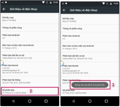 Chạm liên tục vào dòng Số phiên bản