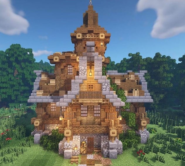 Hình ảnh nhà trung cổ Minecraft vô cùng thú vị