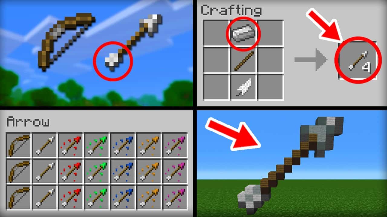 Ảnh mũi tên và bàn làm cung tên trong Minecraft