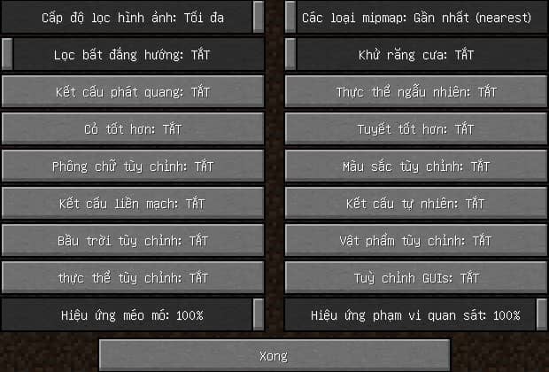 Cài đặt chất lượng Minecraft cho máy yếu
