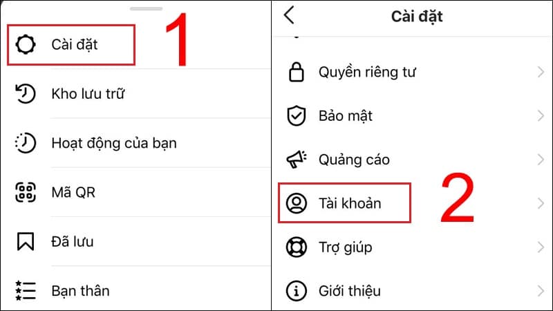 Click vào mục tài khoản