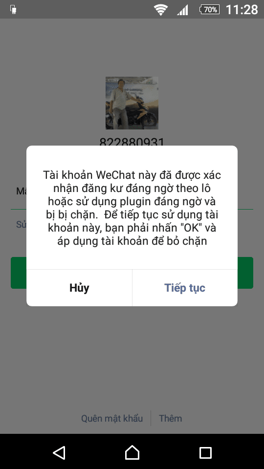 Hình ảnh Wechat bị khóa độc lạ