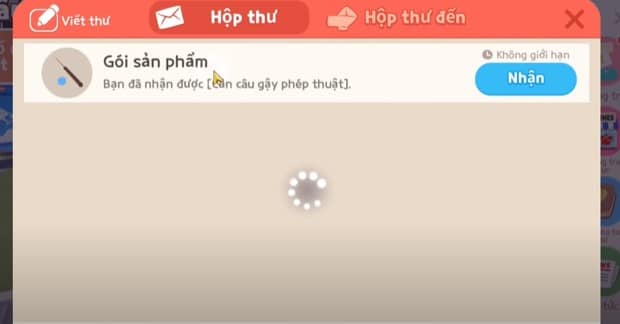 Nhấn vào hộp thư để nhận cần câu