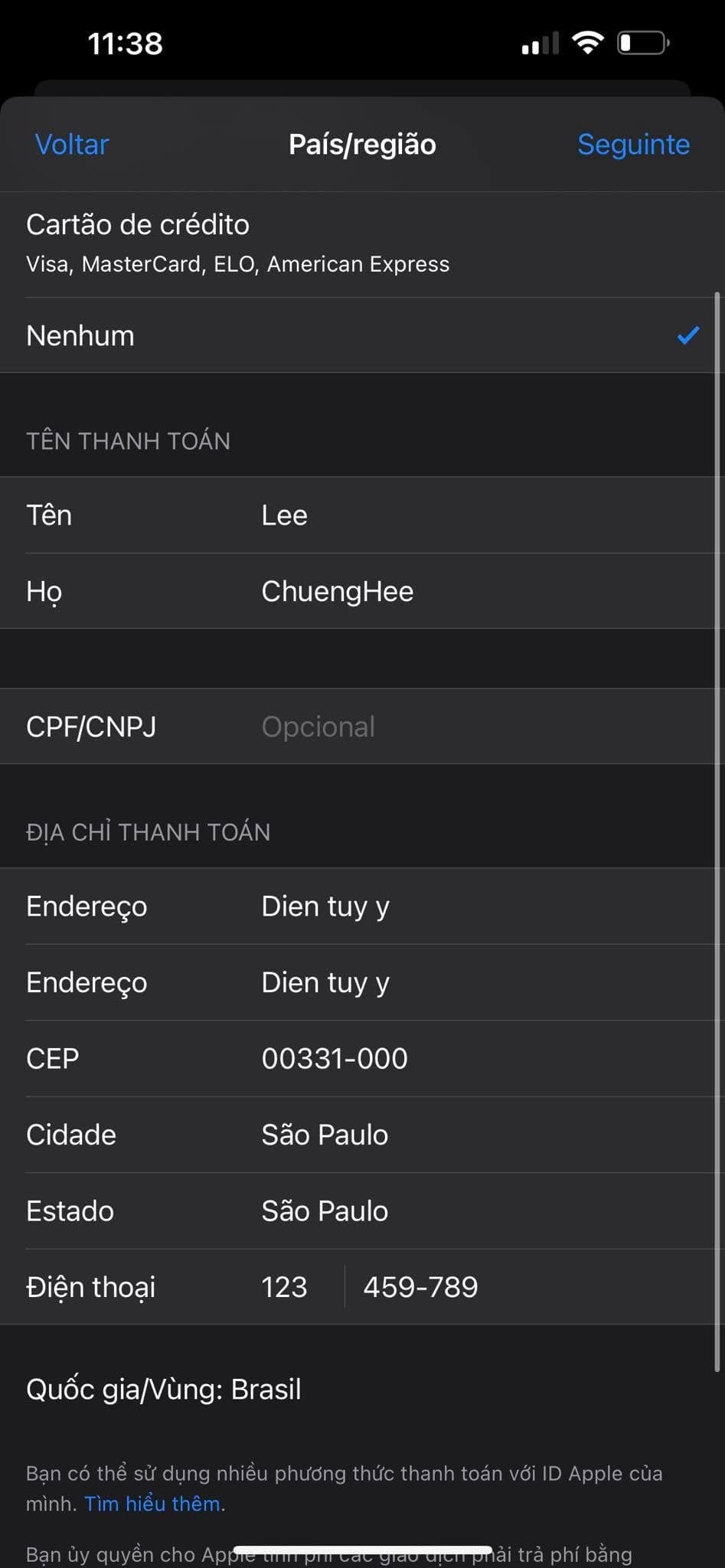 Nhập thông tin vào ô trống