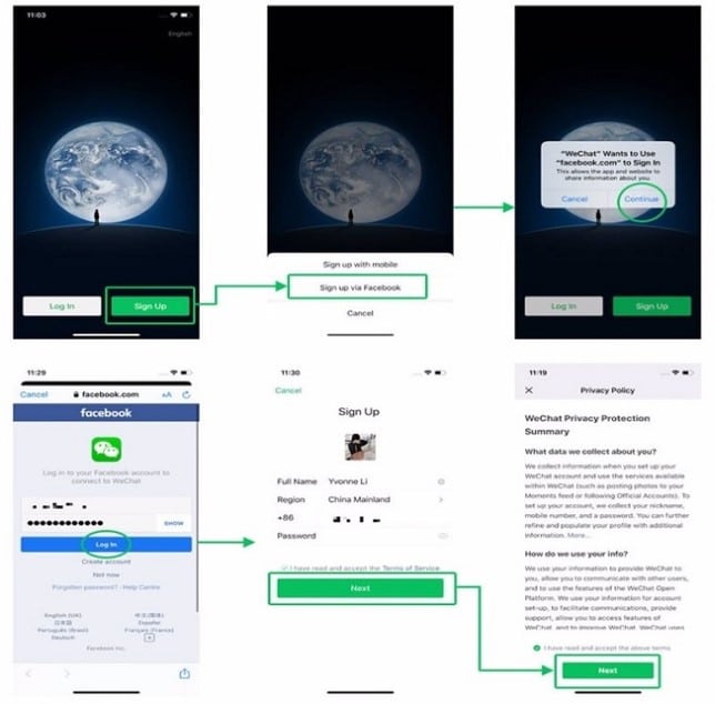 Cách đăng ký Wechat thông qua Facebook