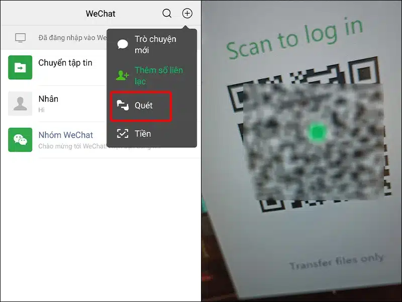 Đưa điện thoại quét vào mã QR hiển thị ở trên màn hình