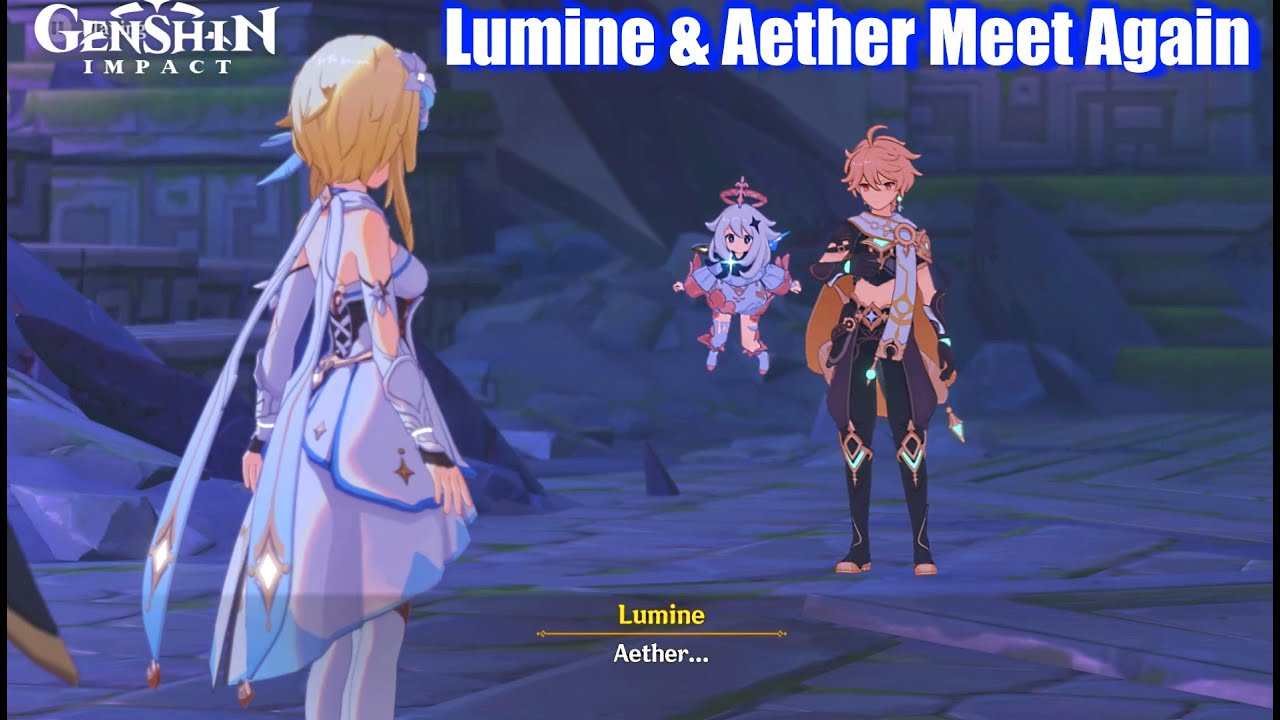Hình Lumine Genshin Impact gặp Aether