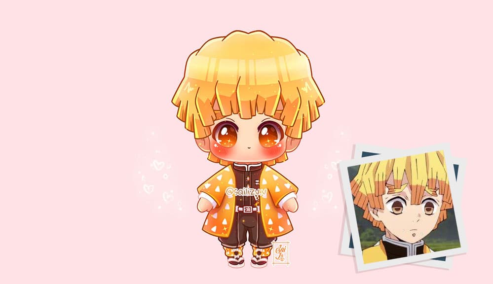 Hình Nền Zenitsu Chibi Siêu Cute