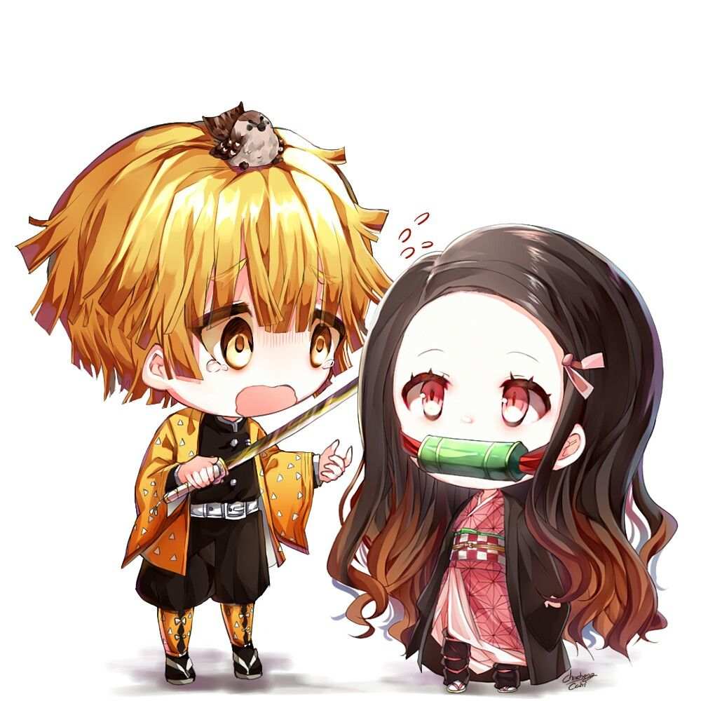 Hinh Nezuko Va Zenitsu Chibi De Thuong