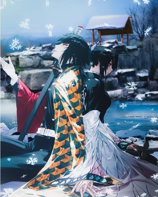 Hình Shinobu và Tomioka chibi siêu đáng yêu