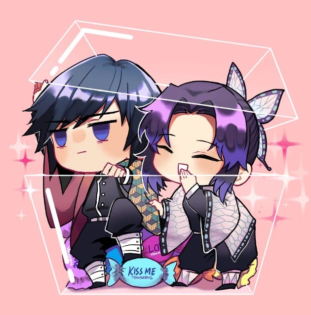 Hình Shinobu và Tomioka chibi cực đáng yêu