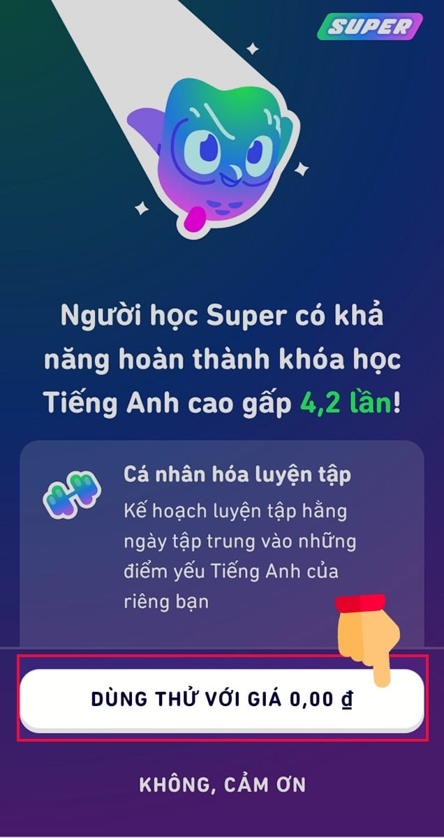 Nhấp chọn Dùng thử
