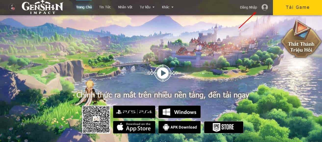Chọn vào mục đăng nhập