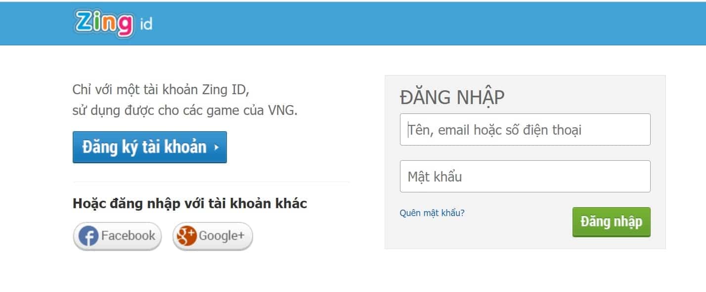 Đăng nhập tài khoản zing