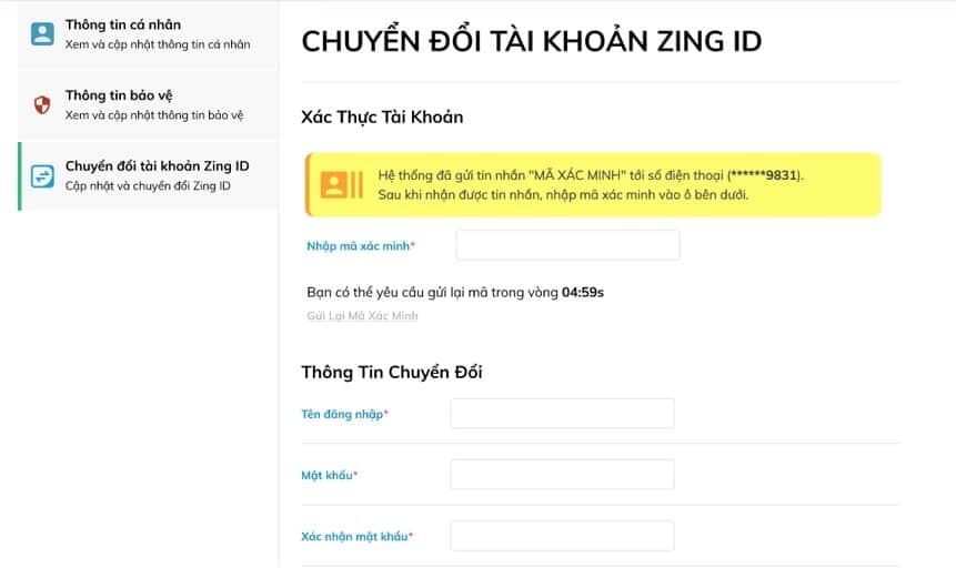 Hệ thống gửi mã xác minh
