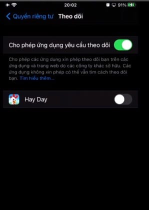 Bật cho phép ứng dụng yêu cầu theo dõi