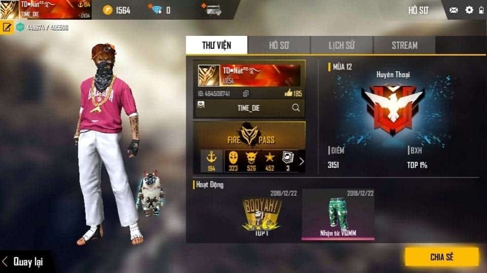 Chia sẻ bạn ảnh nick free fire 1 triệu