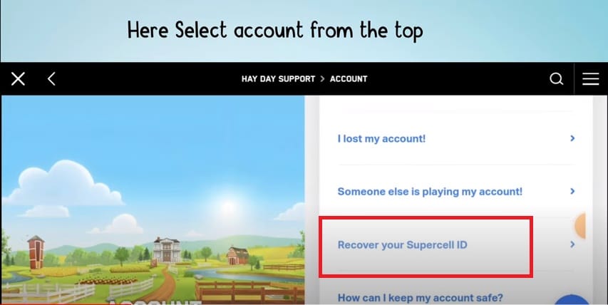 Chọn Recover your supercell ID