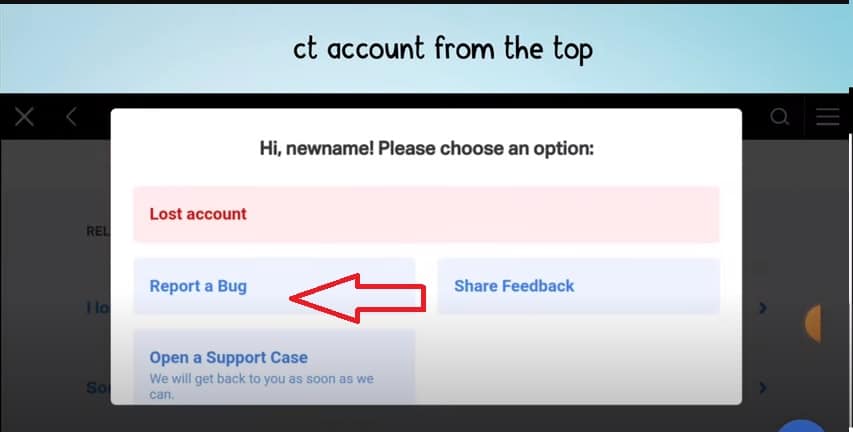 Chọn report a bug