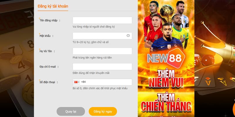Bước 2: Cập nhật thông tin tại biểu mẫu NEW88