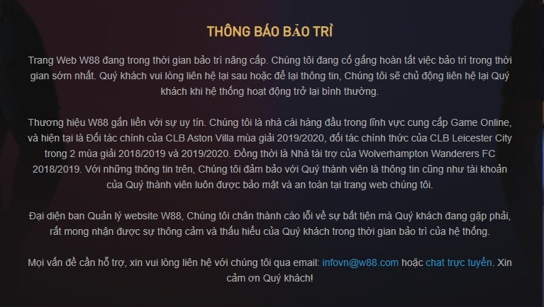 W88 bị sập