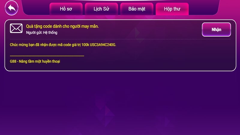 Win88 gửi Giftcode qua "Hộp thư"